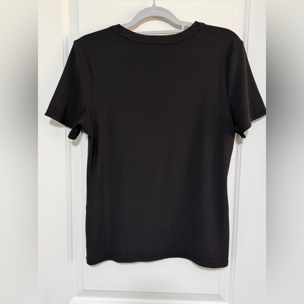 White House Black Market Black Button-Accent Tee - Picture 2 of 8
